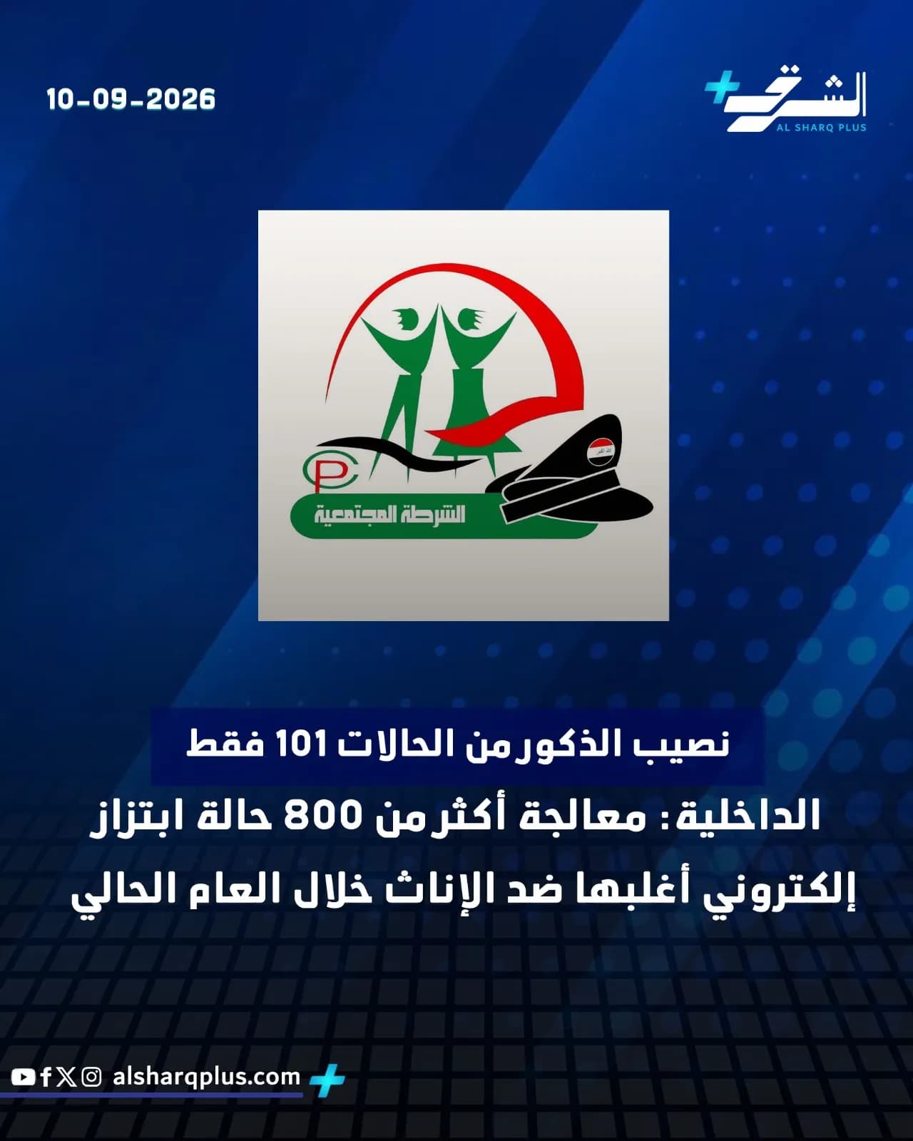 تُظهر الصورة إحصائية حول الابتزاز الإلكتروني، حيث تم علاج أكثر من 800 حالة هذا العام، أغلبها ضد الإناث.